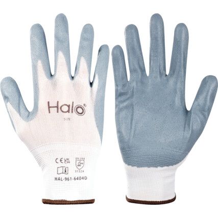 Mechanical Hazard Gloves, Grey/White, Nylon Liner, Nitrile Coating, EN388: 2016, 3, 1, 3, 2, X, Size 6