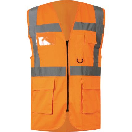 Hi-Vis Vest, Orange, XL, Zipper Closure, Polyester