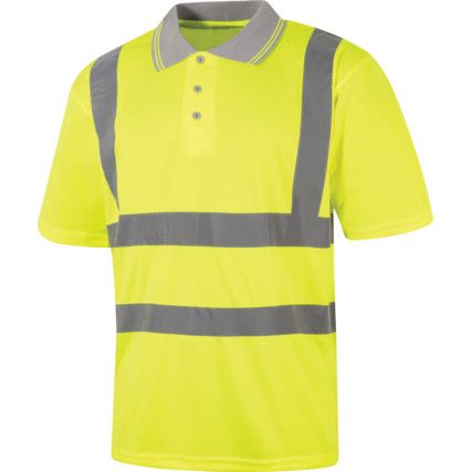 Hi-Vis Polo Shirt, Yellow, Small, Short Sleeve, EN20471