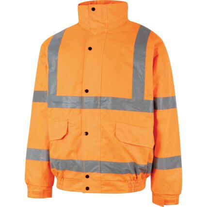 Hi-Vis Bomber Jacket, Medium, Orange, Polyester, EN20471