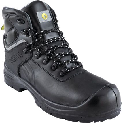 Waterproof Safety Boots, Size, 8, Black, Leather Upper, Steel Toe Cap