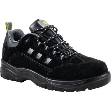 Unisex Safety Trainers, Size 13, Black, Suede Leather Upper, Steel Toe Cap, S1P, EN ISO 20345:2011