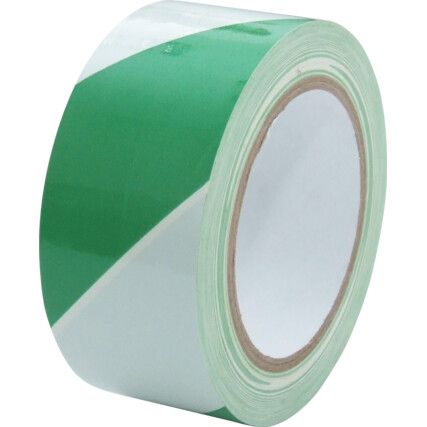 Adhesive, Hazard Tape, PVC, Green/White, 50mm x 33m