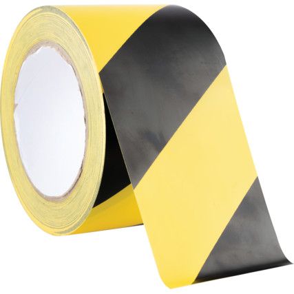 Adhesive, Hazard Tape, PVC, Black/Yellow, 75mm x 33m