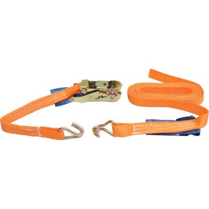 4m x 25mm, Load Strap-Double Hook (Two Part), 1500kg Load Capacity, Orange, 2-Piece