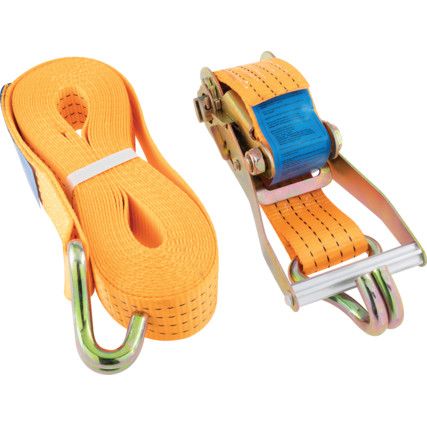 9m x 50mm, Load Strap-Double Hook (Two Part), 4000kg Load Capacity, Orange, 2-Piece