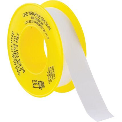 PTFE Tape, Gas, White, 12mm x 5m