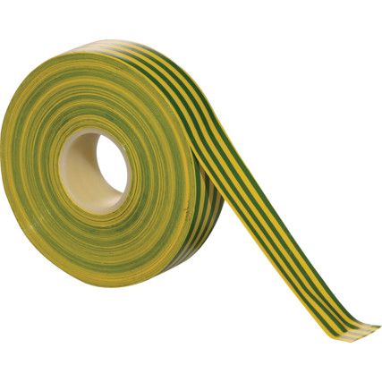 Electrical Tape, PVC, Green/Yellow, 19mm x 33m, Pack of 1