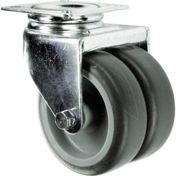 Light Duty Twin Wheel Pressed Steel Castors - Rubber Non-marking Tyred Wheel with Nylon Centre - Plain Bearing thumbnail-1