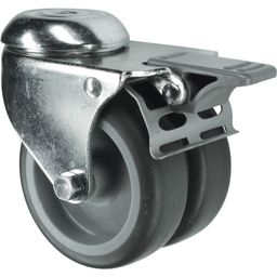 Light Duty Twin Wheel Pressed Steel Castors - Rubber Non-marking Tyred Wheel with Nylon Centre - Plain Bearing thumbnail-2